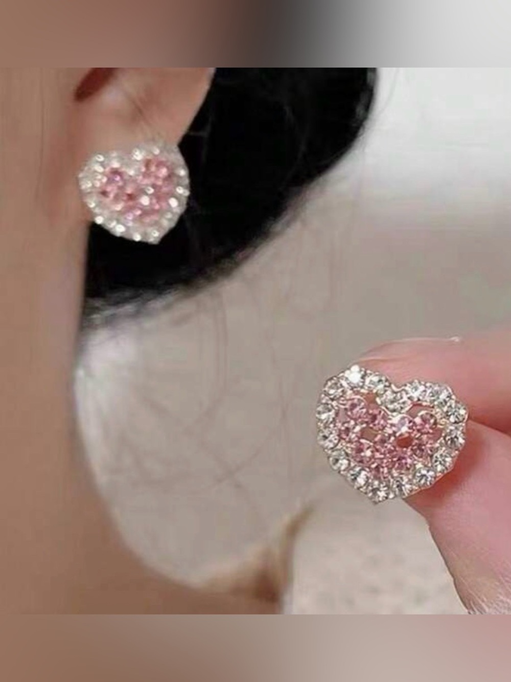 Pink Heart Crystal Stud Earrings - Elegant Women’s Jewelry